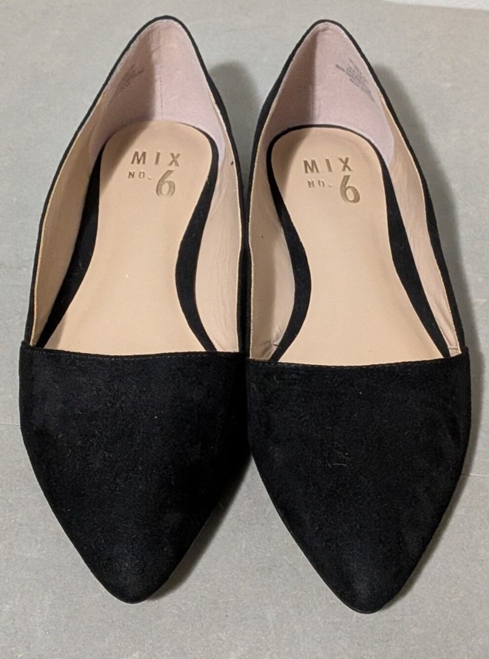 Mix No. 6 Black Faux Suede Pointed Toe Ballet Flats Slip On Shoes Size 7.5